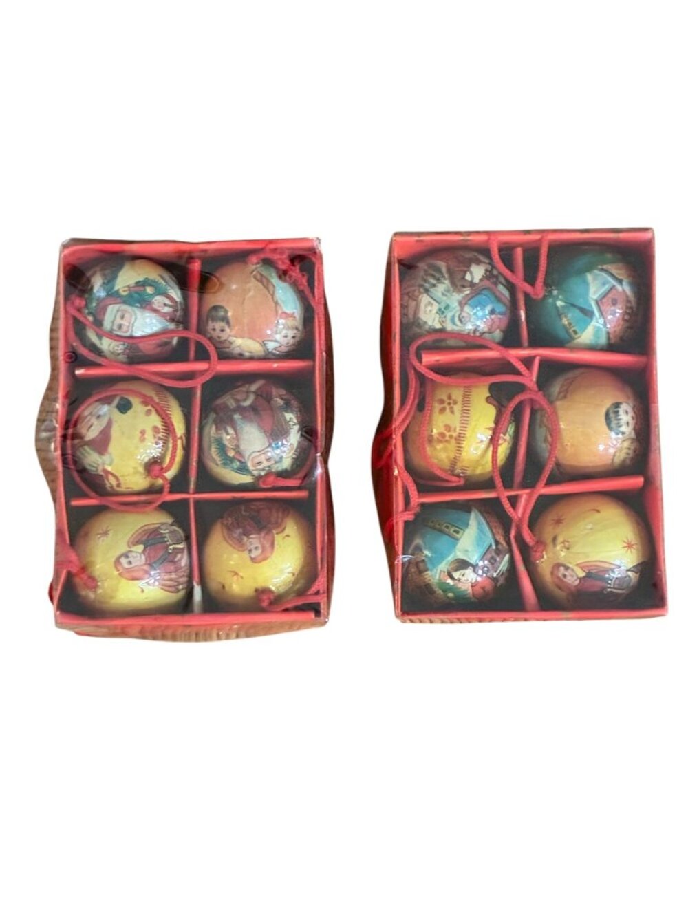 VINTAGE Christmas Ornament Set Of 12 Hand-Painted‎ Papier-Mâché Angel & Holiday